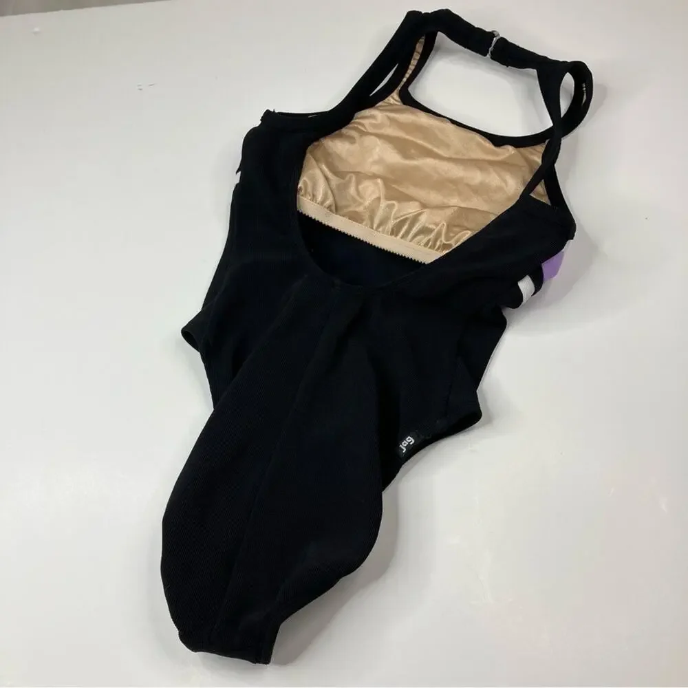 Jag Vintage Black Purple One Piece Swimsuit Made in USA Womens 14